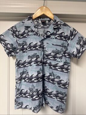 Harley-Davidson Light Blue, Black & Teal Short-Sleeve Camp Shirt